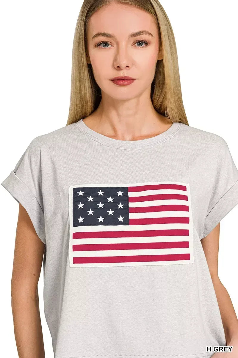 Zenana Round Neck Short Sleeve American Flag T-Shirt - Trendsi - Flyclothing LLC