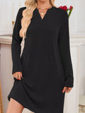 Casual Ribbed Knit Long Sleeve Dress - Trendsi - Flyclothing LLC