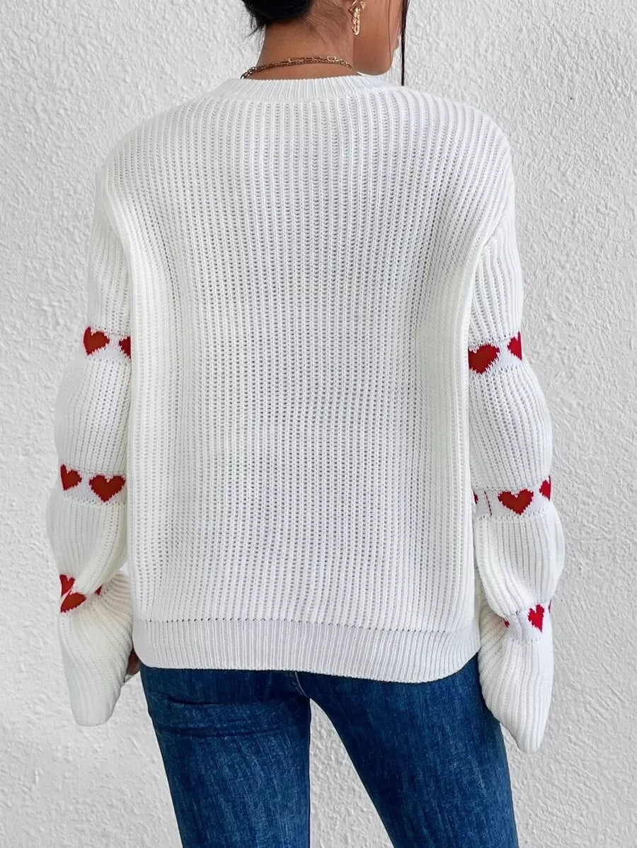 Heart Pattern Round Neck Sweater - Trendsi - Flyclothing LLC
