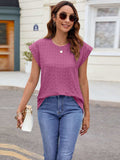Textured Round Neck Cap Sleeve T-Shirt - Trendsi - Flyclothing LLC