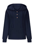 Drawstring Quarter Button Long Sleeve Hoodie - Trendsi - Flyclothing LLC