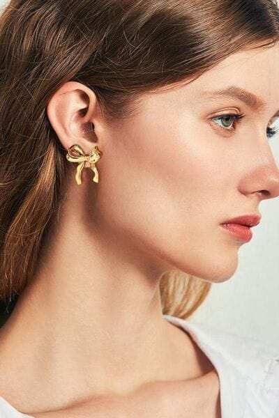 Brass Bow Stud Earrings - Trendsi - Flyclothing LLC
