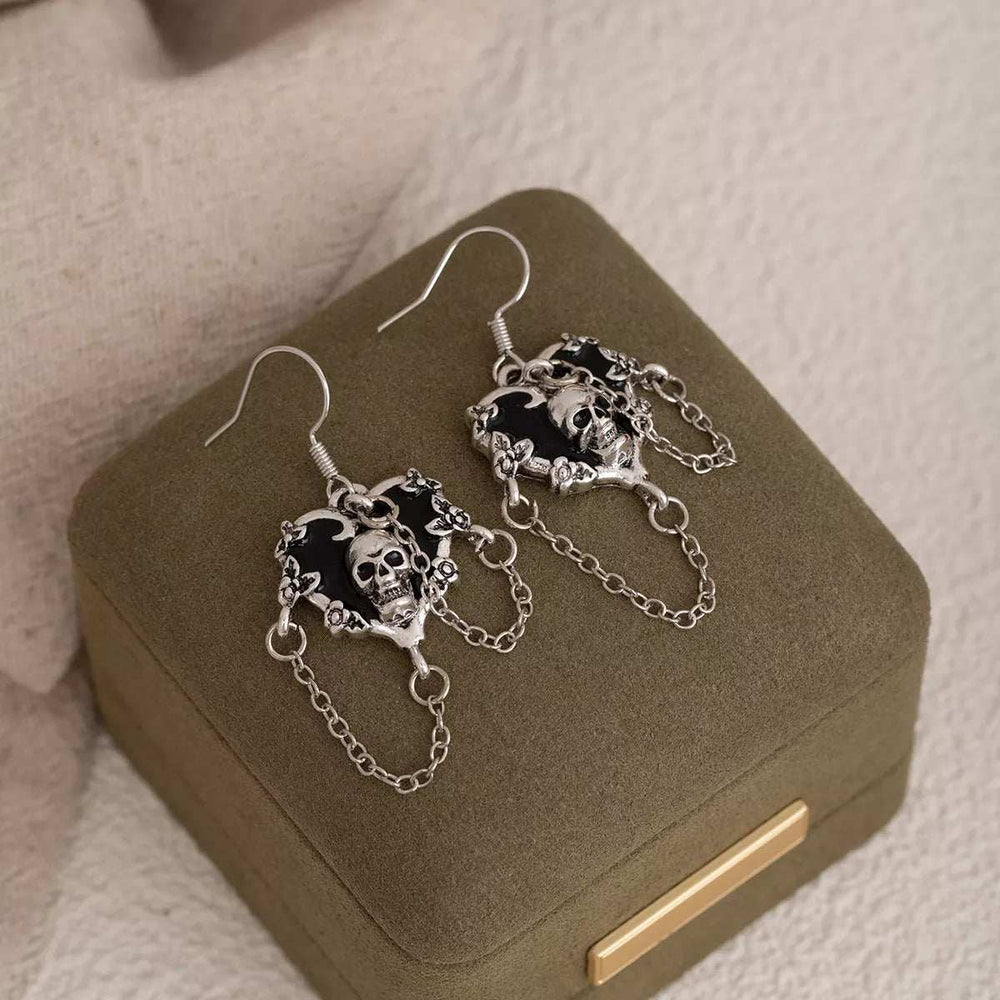 Halloween Alloy Heart Skull Earrings with Chain Detail - Trendsi - Flyclothing LLC