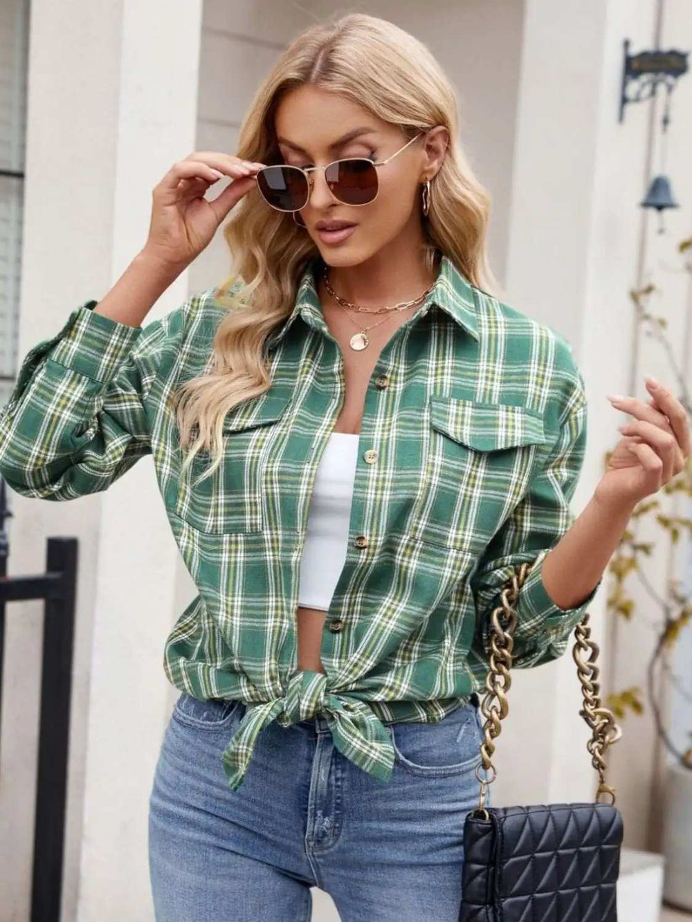 Plaid Button Up Long Sleeve Shirt - Trendsi - Flyclothing LLC
