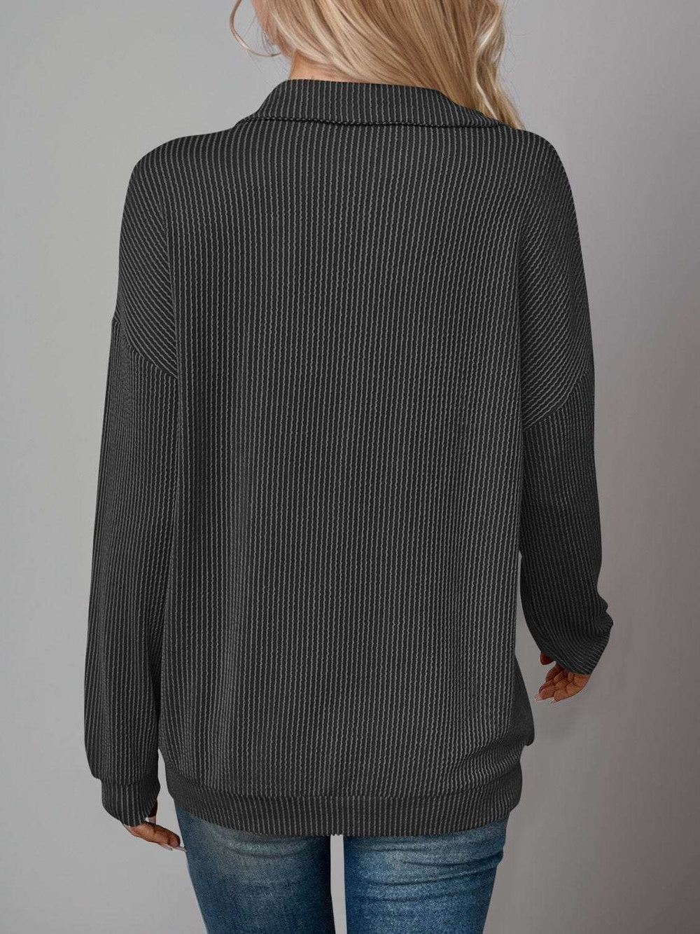 Double Take Striped Half Zip Long Sleeve T-Shirt - Trendsi - Flyclothing LLC