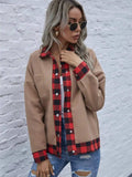 Plaid Trim Long Sleeve Jacket - Trendsi - Flyclothing LLC