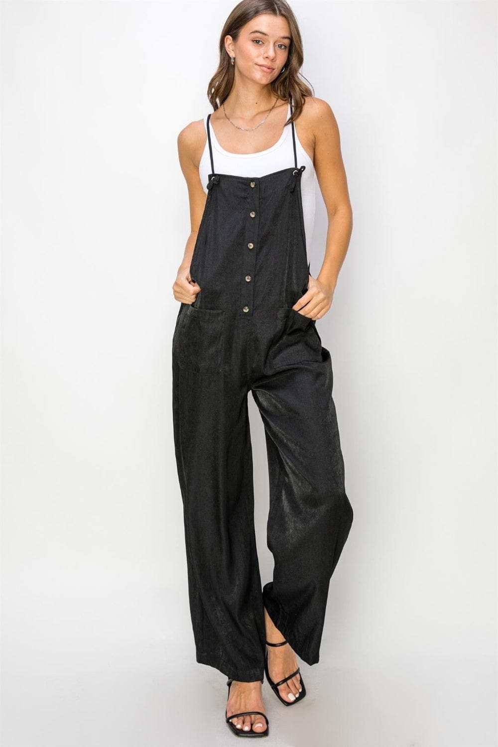 HYFVE Half Button Sleeveless Straight Jumpsuit - Trendsi - Flyclothing LLC