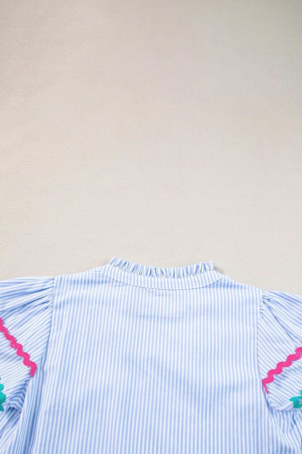 Striped Notched Short Sleeve Blouse - Trendsi - Flyclothing LLC