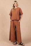 Ces Femme Half Button Half Sleeve Top and Pants Set - Trendsi - Flyclothing LLC
