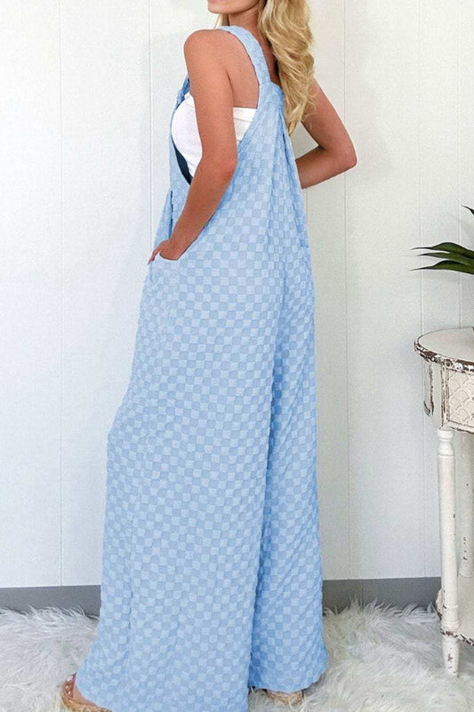 Checkered Pocketed Wide Leg Overalls - Trendsi - Flyclothing LLC
