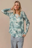 BiBi Variegated Tie Dye Rib V-Neck Top with Strapped - Trendsi - Flyclothing LLC
