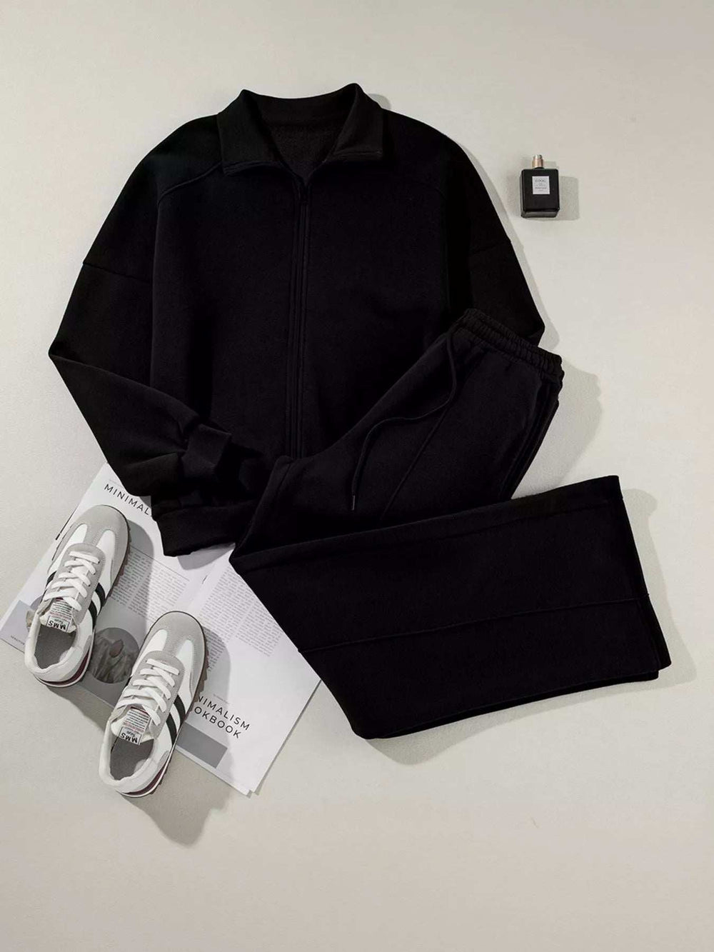 Drop Shoulder Zip Up Jacket and Drawstring Pants Active 2pcs Set - Trendsi - Flyclothing LLC