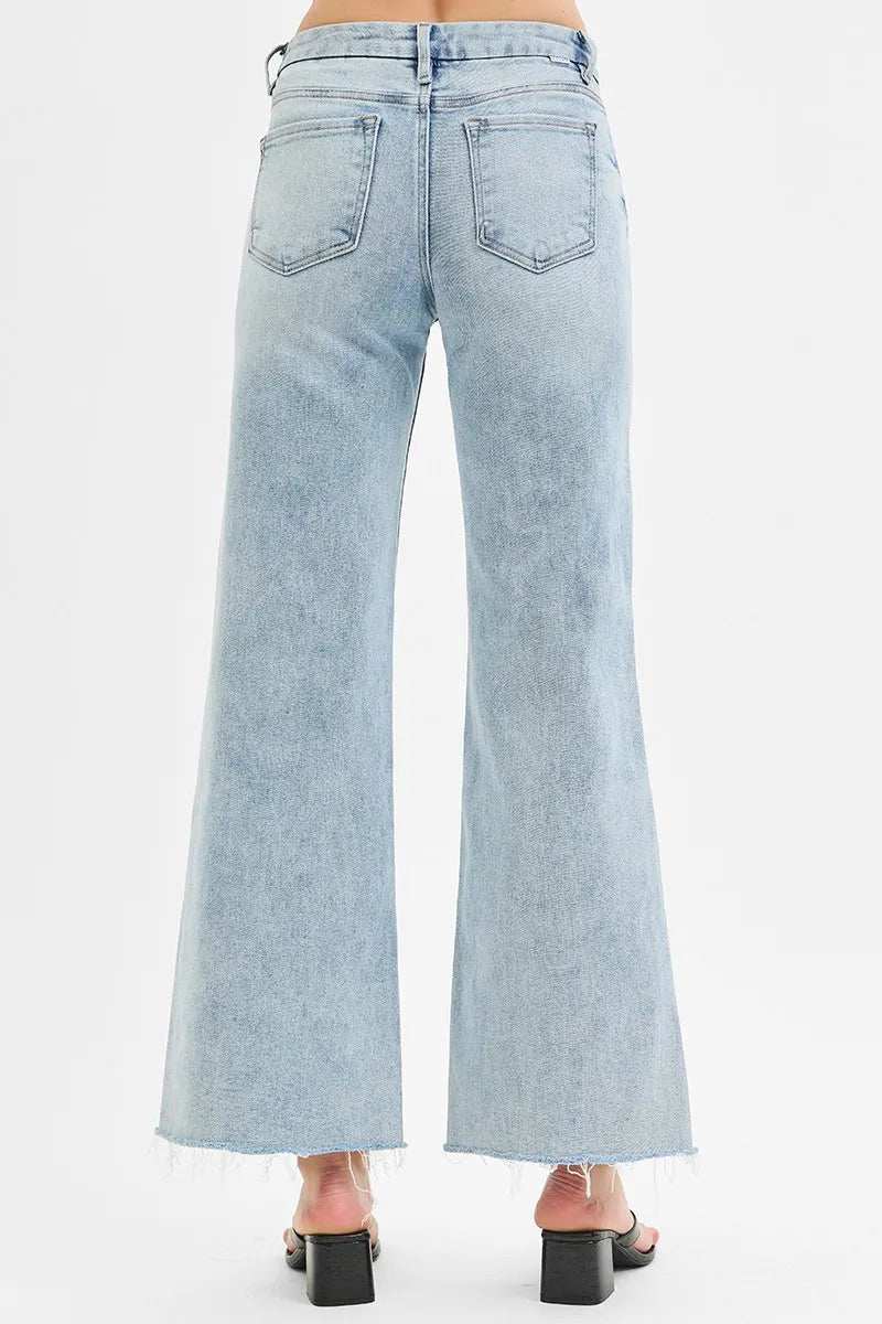 RISEN Full Size Tummy Control Low Rise Wide Leg Raw Cut Hem Jeans Plus Size - Trendsi - Flyclothing LLC
