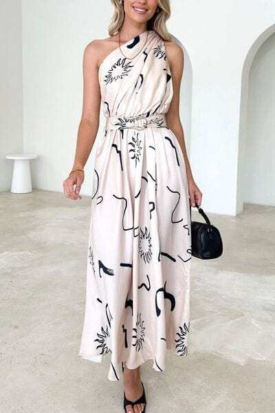 Ruched Printed Single Shoulder Dress - Trendsi - Flyclothing LLC
