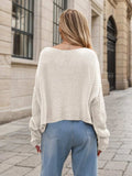 Round Neck Dropped Shoulder Long Sleeve Sweater - Trendsi - Flyclothing LLC