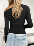 Ruched One Shoulder Long Sleeve T-Shirt - Trendsi - Flyclothing LLC