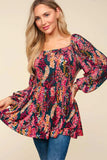 Haptics Full Size Peplum Floral Square Neck Blouse - Trendsi - Flyclothing LLC