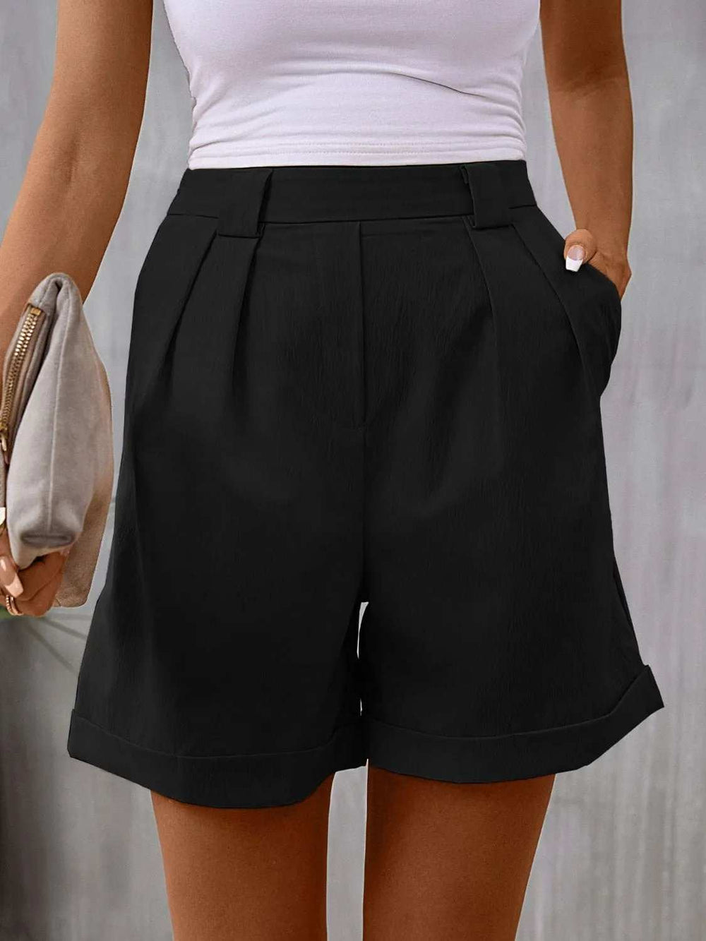Pocketed Mid-Rise Waist Shorts - Trendsi - Flyclothing LLC