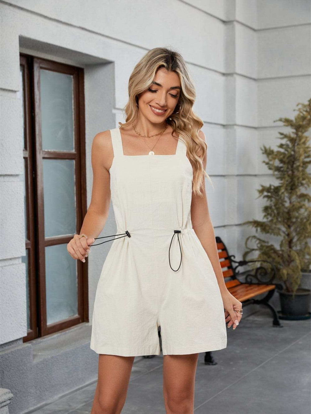 Drawstring Wide Strap Romper with Pockets - Trendsi - Flyclothing LLC