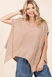 Mittoshop Mineral Wash Waffle Knit Pointed Hem Oversized Top - Trendsi - Flyclothing LLC