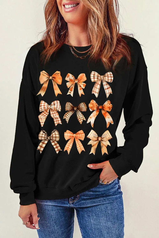Bow Graphic Round Neck Long Sleeve Sweatshirt - Trendsi - Flyclothing LLC