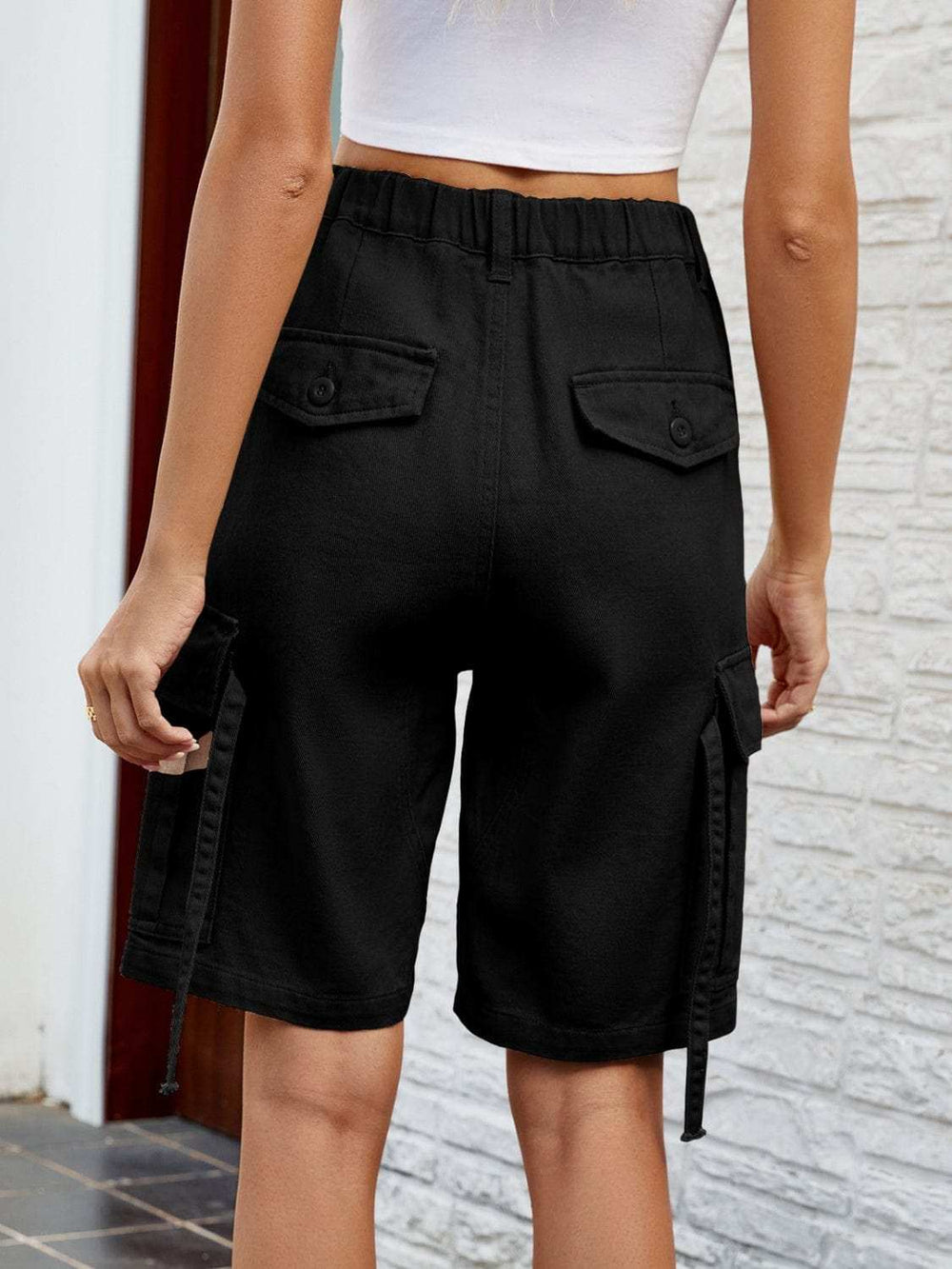 High Waist Denim Shorts with Pockets - Trendsi - Flyclothing LLC