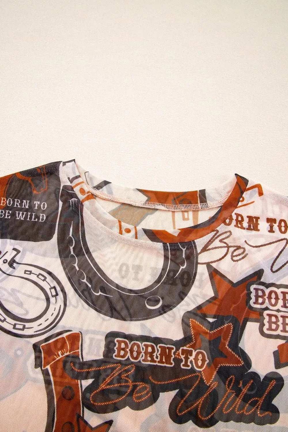 Western Horseshoe Printed Mesh Short Sleeve T Shirt - Trendsi - Flyclothing LLC