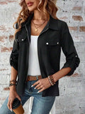 Zip Up Collared Neck Roll-Tab Sleeve Jacket - Trendsi - Flyclothing LLC