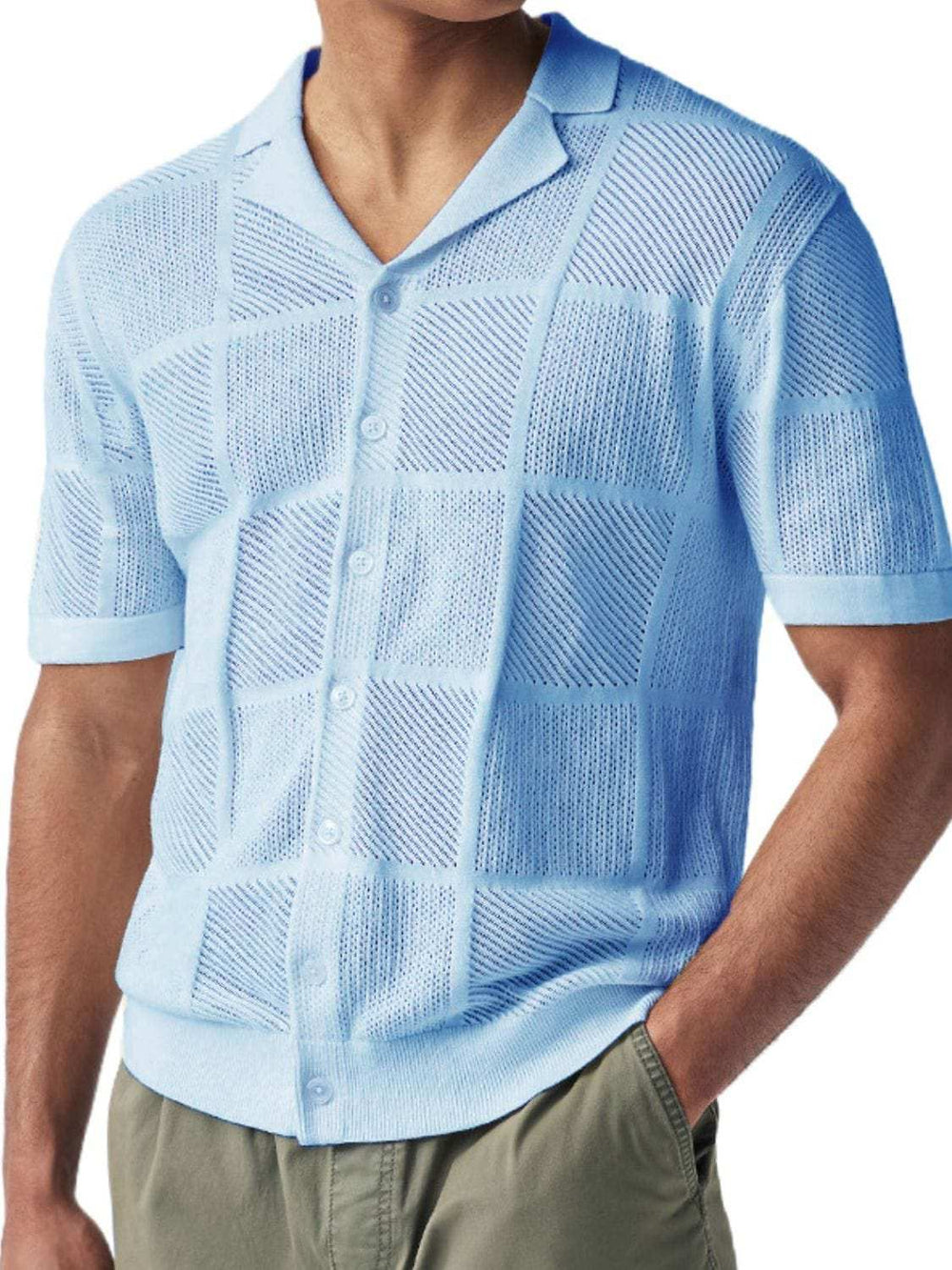 Men's Button Down Checkered Eyelet Shirt - Trendsi - Flyclothing LLC