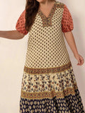 Plus Size Ruched Printed Short Sleeve Midi Dress - Trendsi - Flyclothing LLC