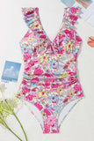 Floral Ruffle Trim Tummy Control One Piece Swimsuit - Trendsi - Flyclothing LLC