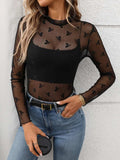 Floral Mock Neck Long Sleeve Mesh Top - Trendsi - Flyclothing LLC