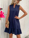 Ruffled Hem Notched Sleeveless Dress - Trendsi - Flyclothing LLC