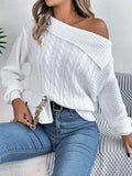 Cable-Knit One Shoulder Long Sleeve Sweater - Trendsi - Flyclothing LLC