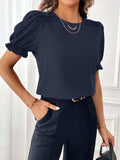 Round Neck Flounce Sleeve Blouse - Trendsi - Flyclothing LLC