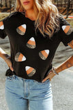 Sequin Round Neck Short Sleeve T-Shirt - Trendsi - Flyclothing LLC