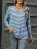 Striped Henley T-Shirt with Button Detail - Trendsi - Flyclothing LLC