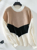 Contrast Round Neck Long Sleeve Sweater - Trendsi - Flyclothing LLC