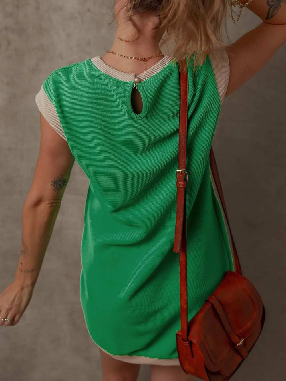 Round Neck Cap Sleeve Mini Dress - Trendsi - Flyclothing LLC