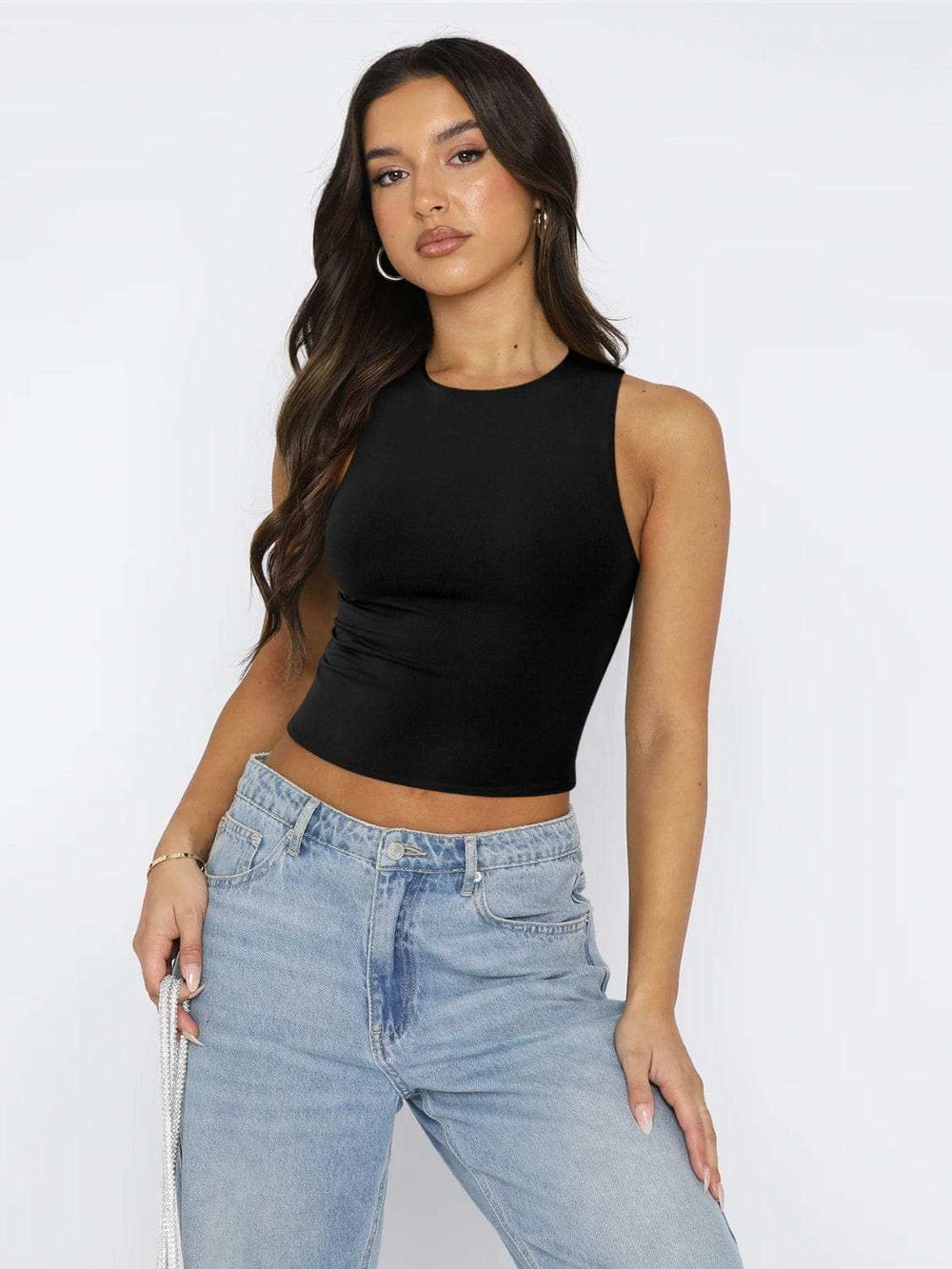 Round Neck Cropped Tank - Trendsi - Flyclothing LLC