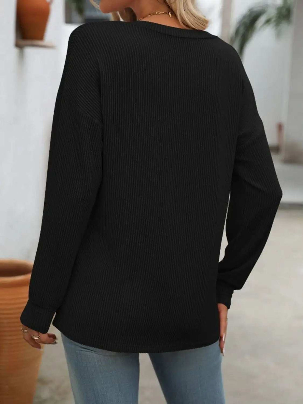 V-Neck Long Sleeve T-Shirt - Trendsi - Flyclothing LLC