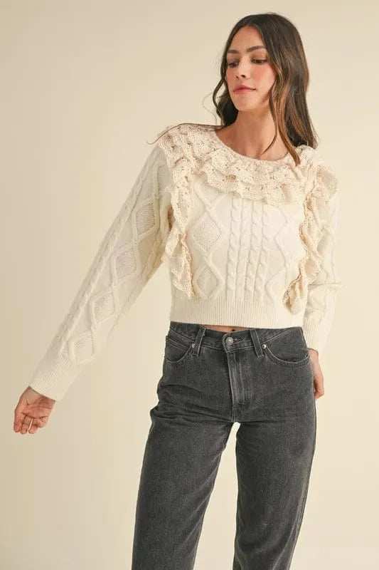 MABLE Ruffled Lace Crochet Sweater - Trendsi - Flyclothing LLC
