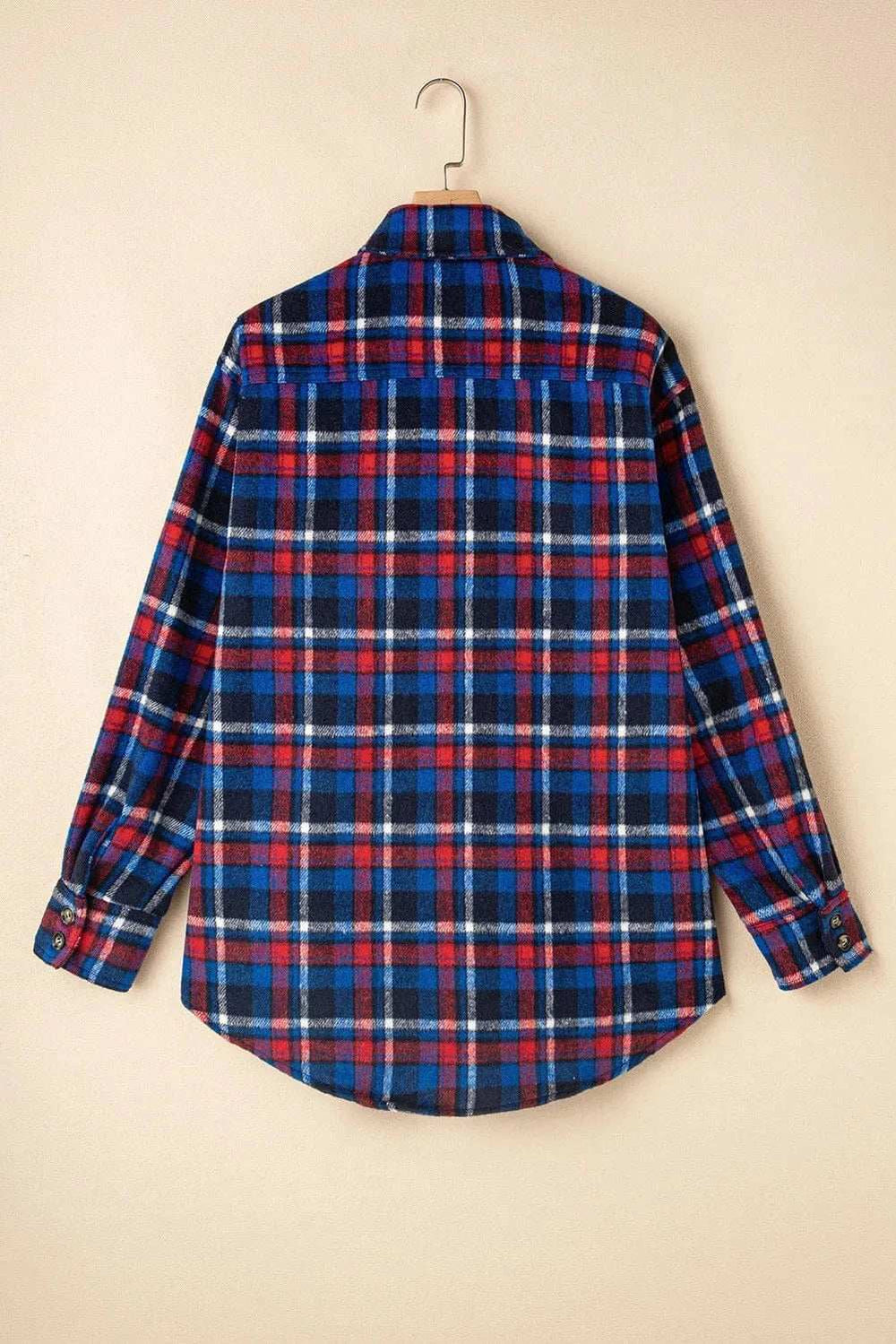 Pocketed Plaid Collared Neck Long Sleeve Shacket - Trendsi - Flyclothing LLC