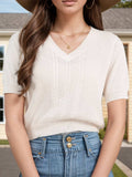 V-Neck Short Sleeve Knit Top - Trendsi - Flyclothing LLC