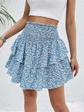 Smocked Layered Printed Mini Skirt - Trendsi - Flyclothing LLC