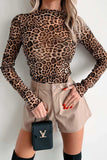 Lovelet Leopard Mock Neck Long Sleeve T-Shirt - Trendsi - Flyclothing LLC