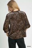 Umgee Leopard Round Neck Three-Quarter Sleeve Blouse - Trendsi - Flyclothing LLC
