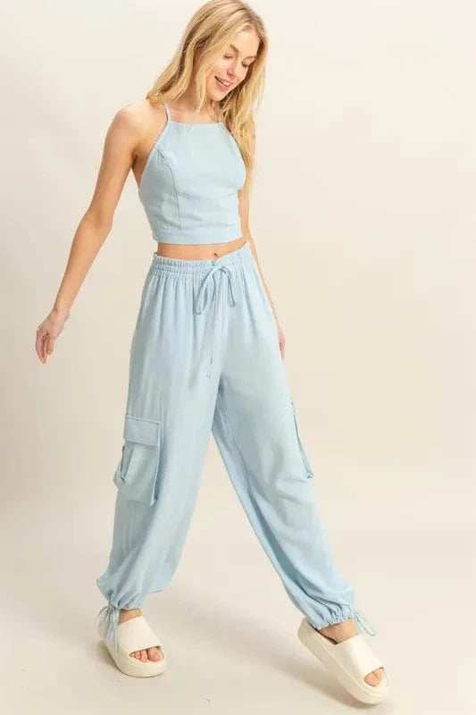 HYFVE Crop Top and Cargo Pants Set - Trendsi - Flyclothing LLC