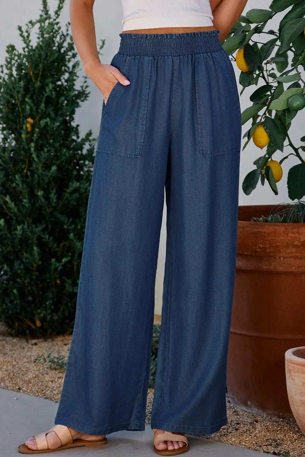 Wide Leg Pants with Pockets - Trendsi - Flyclothing LLC