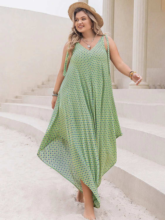 Plus Size Printed V-Neck Wide Leg Jumpsuit - Trendsi - Flyclothing LLC